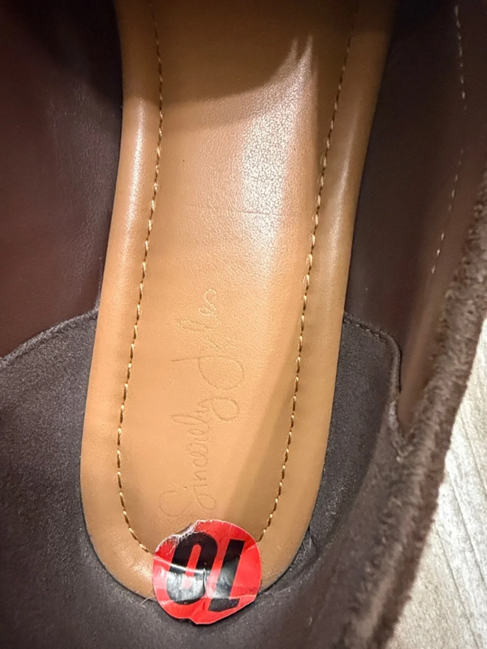 Brown suede look loafers with gold hardware